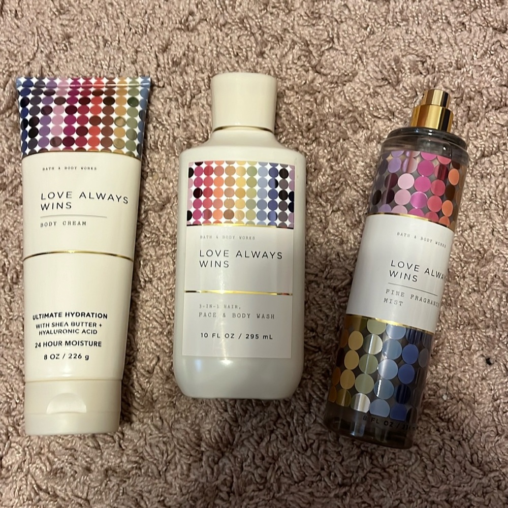 New Bath Body Works Love Always Wins Body Wash & Cream Lotion Mist Full Size Set